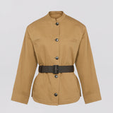 Belted jacket in cotton-linen fabric