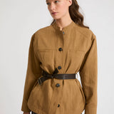 Belted jacket in cotton-linen fabric