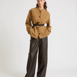 Belted jacket in cotton-linen fabric