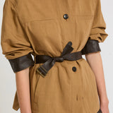 Belted jacket in cotton-linen fabric