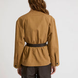 Belted jacket in cotton-linen fabric