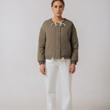 KHAKI PUFFER JACKET WITH A ROUND NECK by Yves Salomon