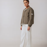 KHAKI PUFFER JACKET WITH A ROUND NECK by Yves Salomon