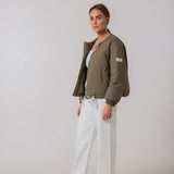 KHAKI PUFFER JACKET WITH A ROUND NECK by Yves Salomon