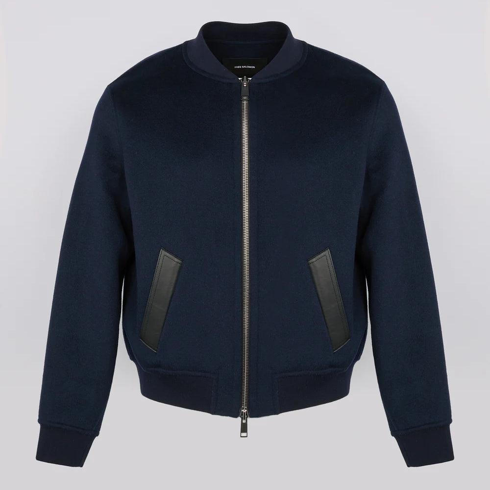 Double-sided wool-cashmere varsity jacket