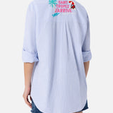 Woman striped print cotton over shirt Brigitte with front and back St. Tropez embroidery