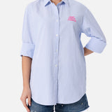 Woman striped print cotton over shirt Brigitte with front and back St. Tropez embroidery