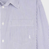Embroidered Oversized Shirt- White/Navy Thin Stripe/Navy