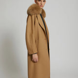 BELTED COAT IN CASHMERE WOOL WITH FOX FUR COLLAR by Yves Salomon