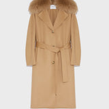 BELTED COAT IN CASHMERE WOOL WITH FOX FUR COLLAR by Yves Salomon