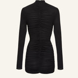 Gathered high neck mini dress in black by Magda Butrym