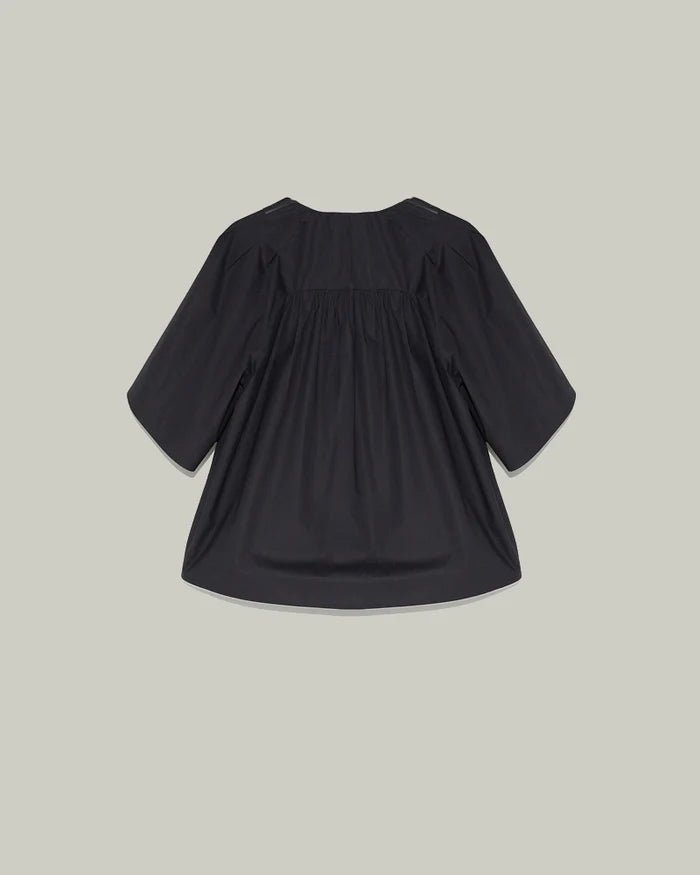 Cotton Poplin Blouse with Perforated Leather Breastplate - The Line