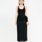 Crystal jersey scoop neck midi dress in black by Magda Butrym - The Line