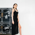 Crystal jersey scoop neck midi dress in black by Magda Butrym - The Line