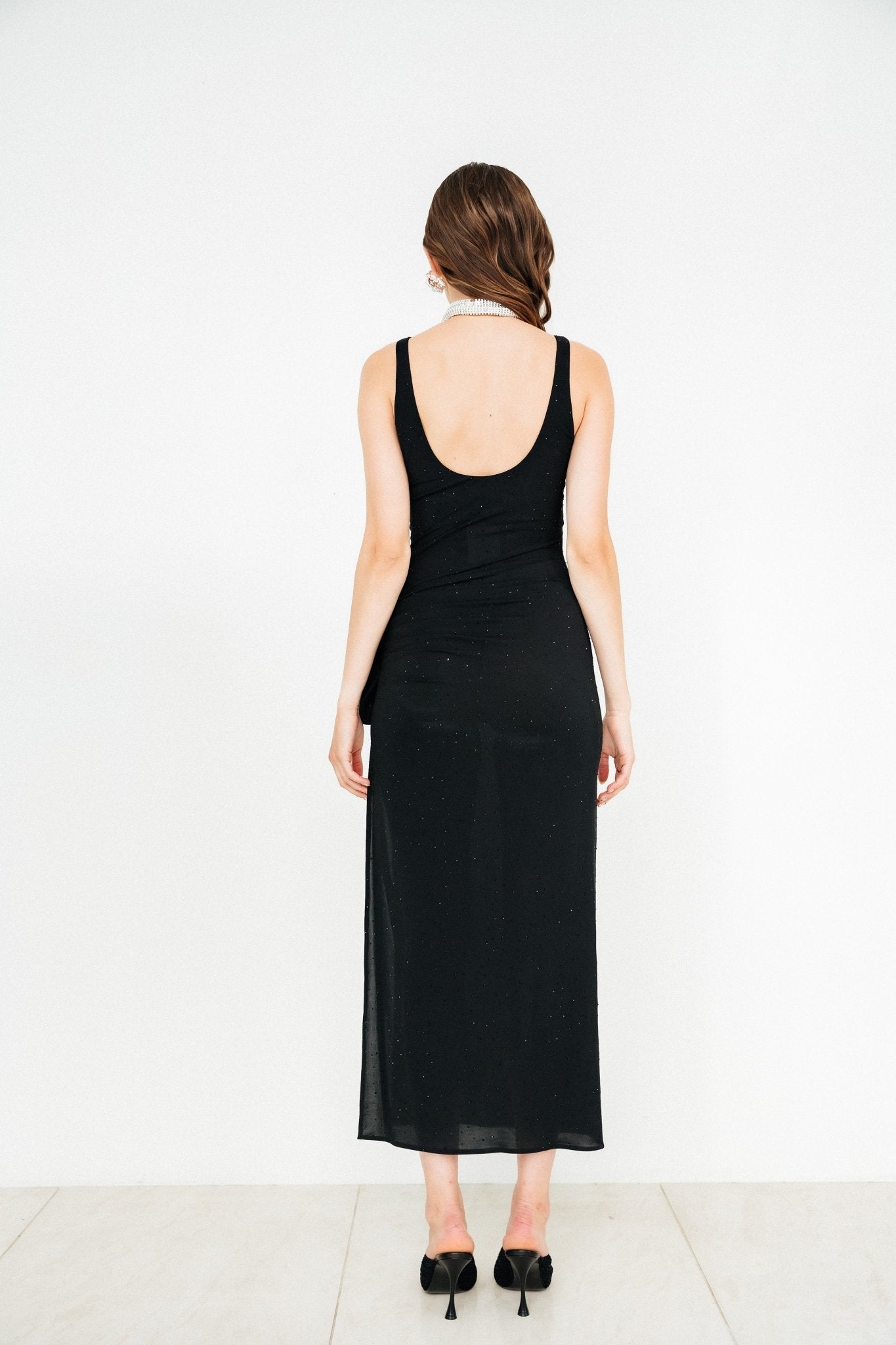 Crystal jersey scoop neck midi dress in black by Magda Butrym - The Line