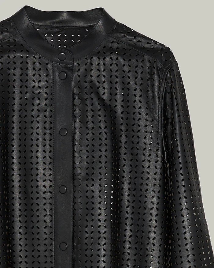 Leather Oversized Shirt with Laser Perforations - The Line