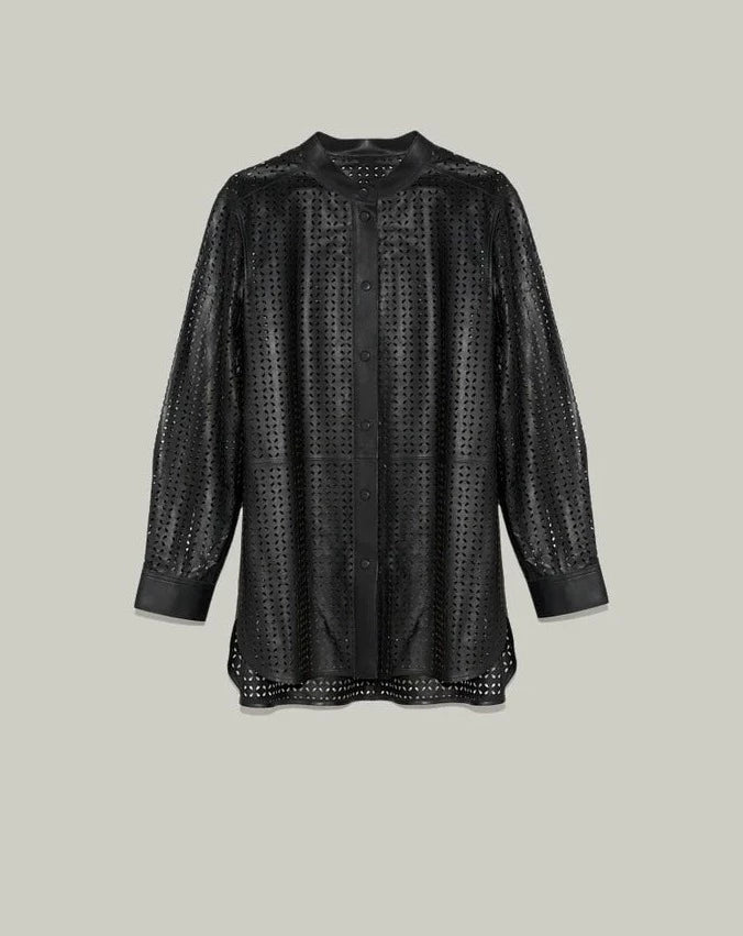 Leather Oversized Shirt with Laser Perforations - The Line