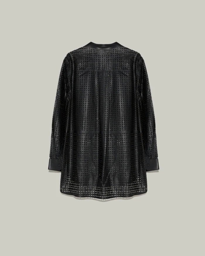 Leather Oversized Shirt with Laser Perforations - The Line