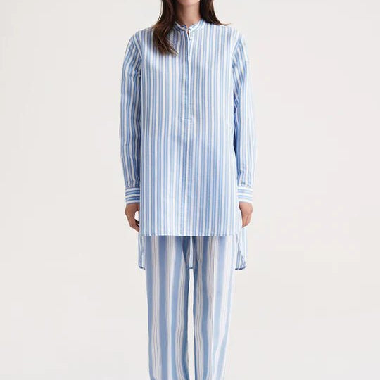 Long Cotton Silk Shirt Cornflower Stripe by Toteme - The Line