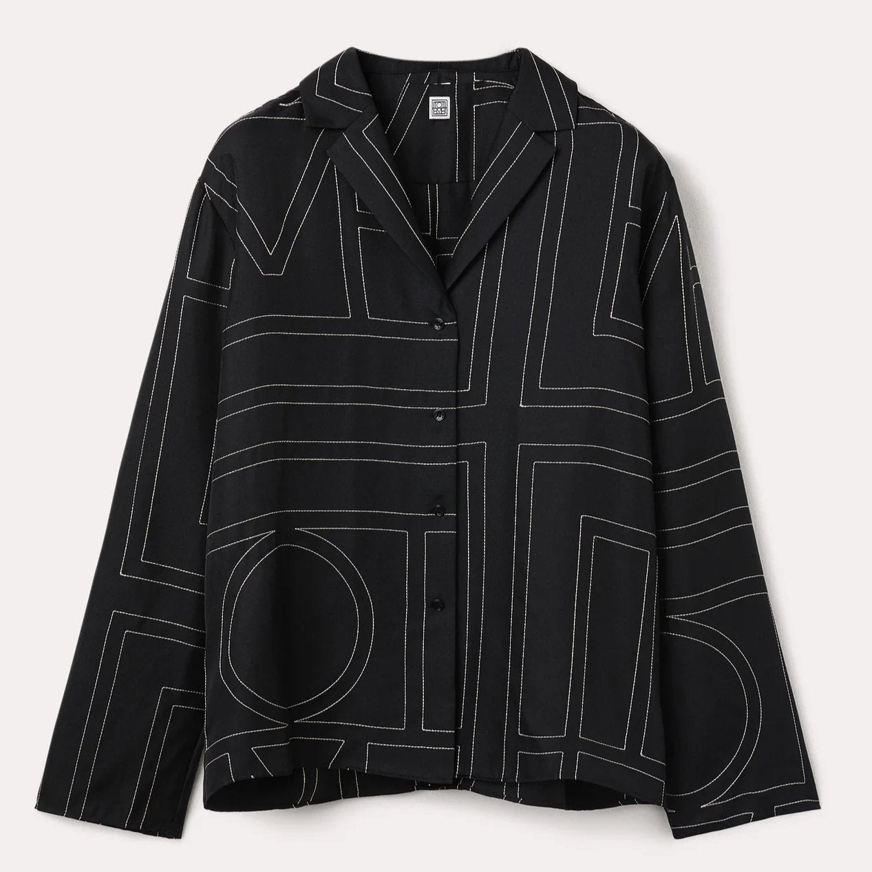 Monogram Silk Pajama Top Black by Toteme - The Line