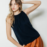 Sleevless Knit Top with Adjustable Neckline Blue by Yves Salomon - The Line